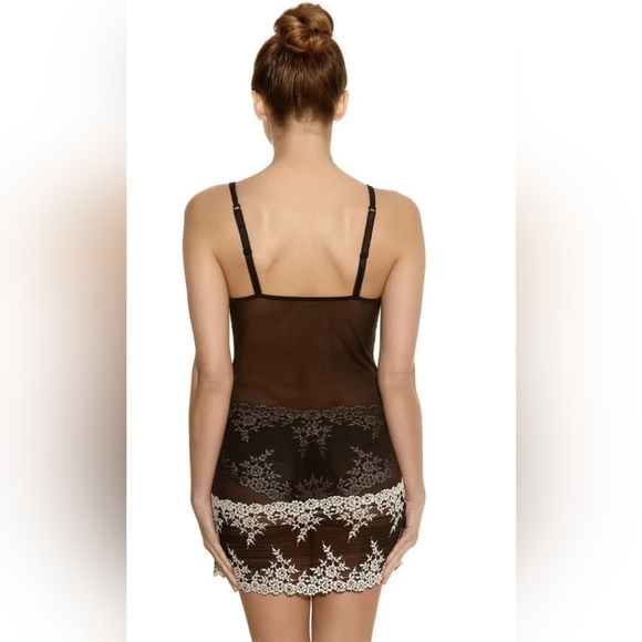 WACOAL Sheer Black & Nude Lace Babydoll Lingerie Slip Gown Romantic Size M - Picture 2 of 12
